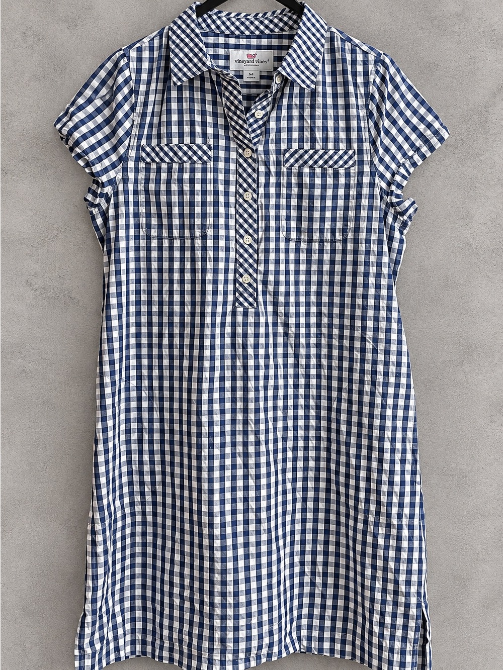 Vineyard Vines Size 8 Navy White Gingham Cotton Shirt Dress Pockets